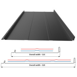 Stehfalz Panel Retro 38 Stahl für Dach & Wand 0,50mm Stärke 529mm Breite 50µm ThyssenKrupp ICE Crystal Farbbeschichtung mit Prägung Anthrazitgrau ca. RAL 7016