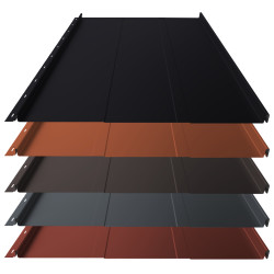 Stehfalz Panel Retro 25 Stahl für Dach & Wand 0,50mm Stärke 554mm Breite 50µm Polyester Superior HB Farbbeschichtung mit Prägung Tiefschwarz ca. RAL 9005