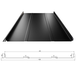 Stehfalz Terrano Stahl für Dach & Wand 0,50mm Stärke 525mm Breite 35µm Matt Standard Farbbeschichtung mit Prägung Tiefschwarz ca. RAL 9005