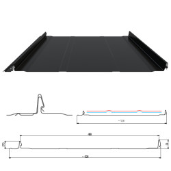 Stehfalz Panel High-Tech Stahl für Dach & Wand 0,50mm Stärke 528mm Breite 50µm ThyssenKrupp ICE Crystal Farbbeschichtung mit Prägung