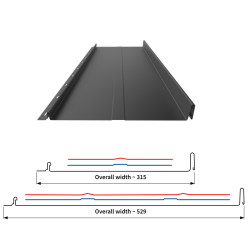 Stehfalz Panel Retro 38 Stahl für Dach & Wand 0,50mm Stärke 315mm Breite 35µm R-Matt Farbbeschichtung mit Prägung